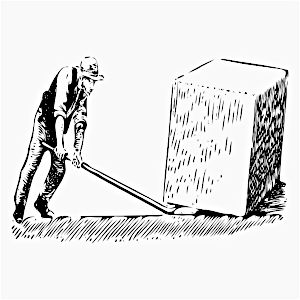 persona mueve un bloque de piedra con una palanca haciendo fuerza bruta