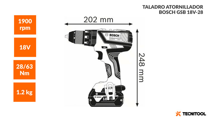 Bosch Professional GSR 18V-28 2 bater/ías x 2,0 Ah, 18 V, 63 Nm, en L-BOXX Atornillador a bater/ía